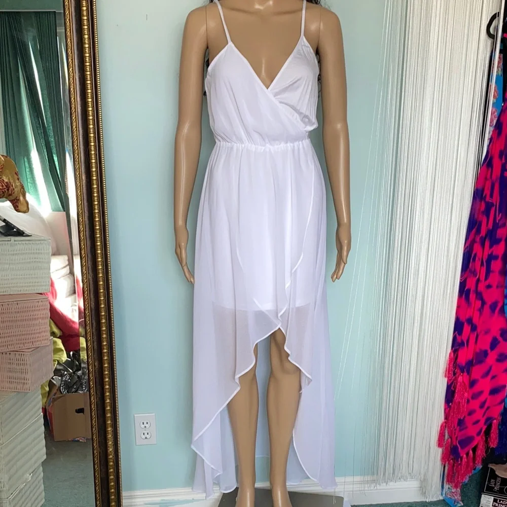 bebe White High-Low Spaghetti Strap Dress - Picture 1 of 17